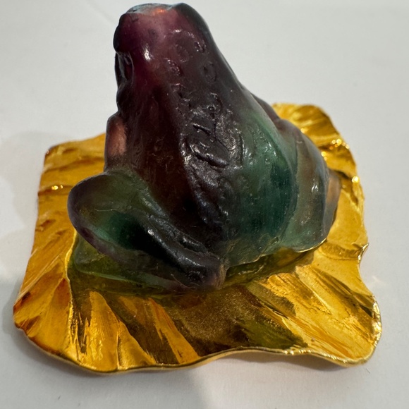 VTG Daum France Pate De Verre Purple Green Frog Gold Lily Pad Pendant - Picture 5 of 13